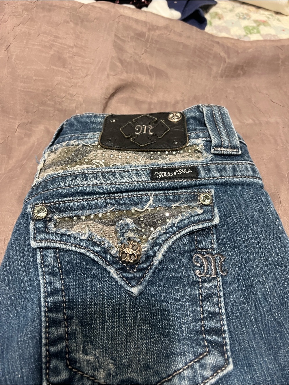Miss Me Distressed Mid Blue Embellished Jeans